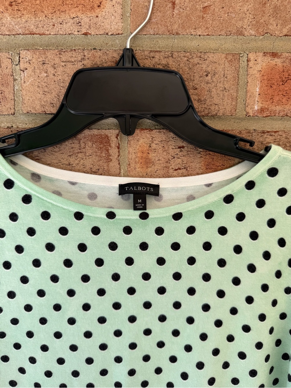 Talbots Mint Green and Black Polka Dot Tee - Picture 3 of 5